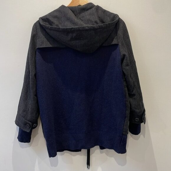 See By Chloe Utility Blazer Jacket Check Hood Knit Wool Varsity Black Navy 4 - Picture 4 of 14